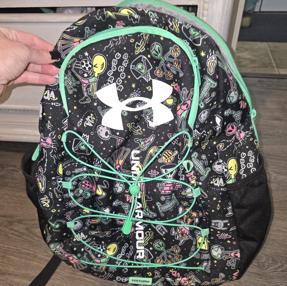 Under Armour Black Backpack with Green and Multicolor Graphics Aliens